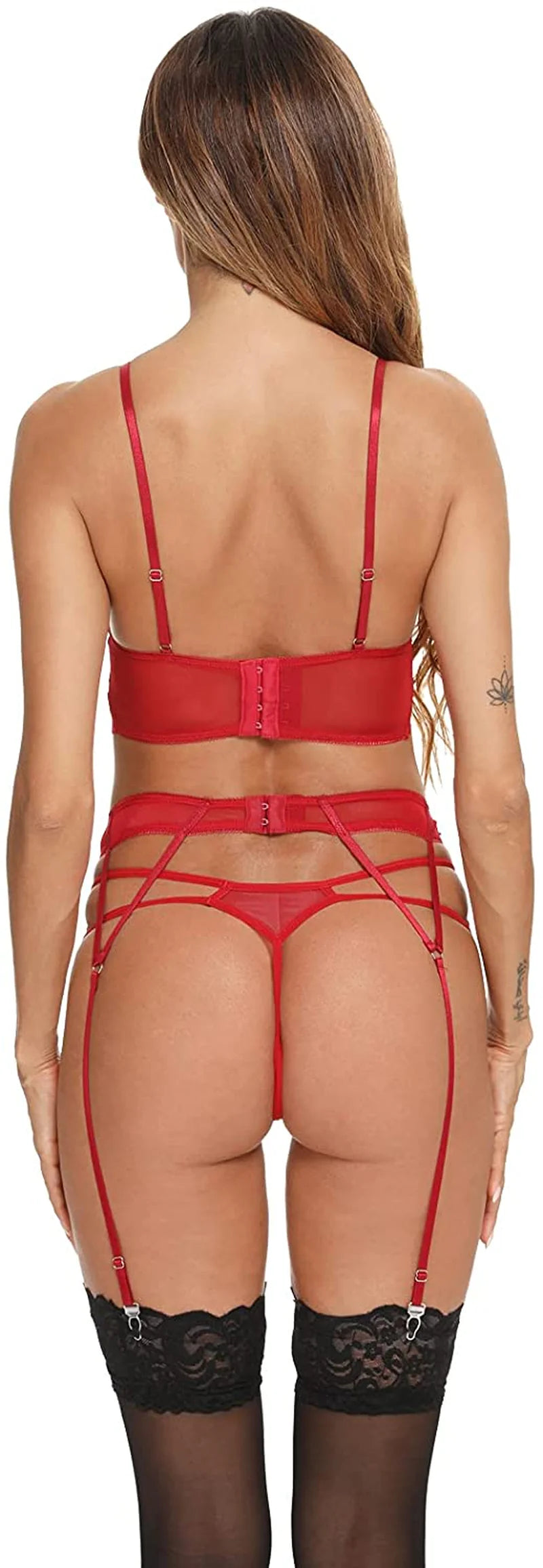 Lace Lingerie Set for Women 3 Piece Bralette Lingerie Bodysuit with Garter Belt(No Stockings)