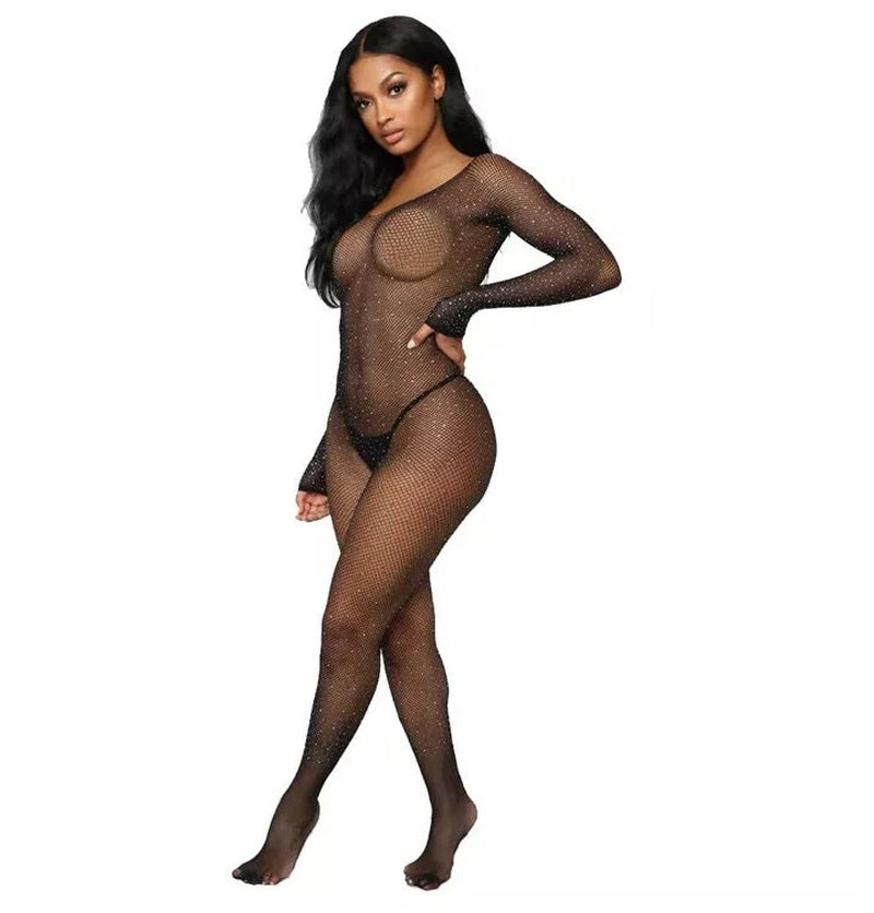 Diamond Bodysuit | Bodystocking | Rhinestone Lingerie | See through Lingerie